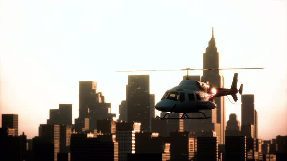 Silhouette Helicopter at City Scape Background