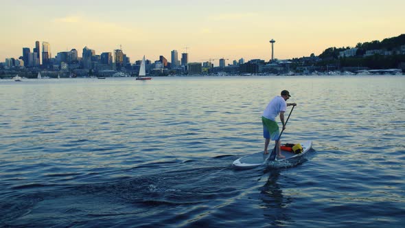 Seattle Paddleboard Background With Stylized Filter On Cityscape alt