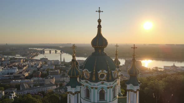 Aerial View of St. Andrew's Church in the Morning. Kyiv, Ukraine