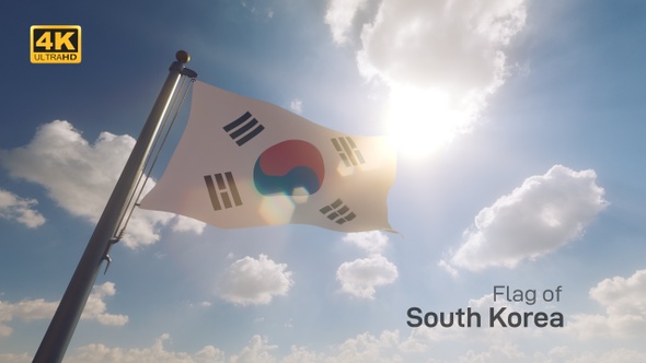 South Korea Flag on a Flagpole V2 - 4K