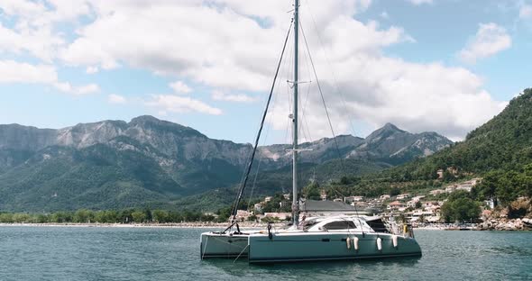 Sail catamaran yacht in the sea.