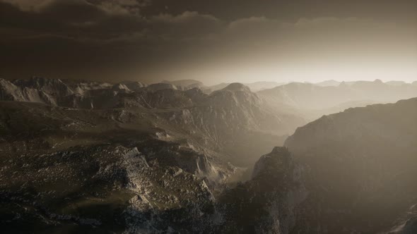 Dramatic Sky Over Steps in a Mountain.