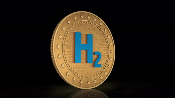 Hydrogen H2 golden coin 3d