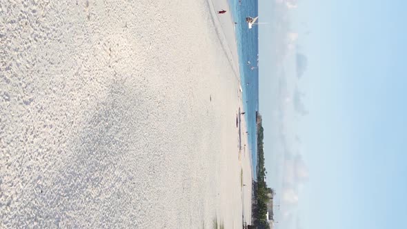 Vertical Video of the Beach on Zanzibar Island Tanzania Aerial View