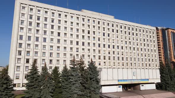 The Building of the Central Election Commission of Ukraine in Kyiv. Aerial. Slow Motion