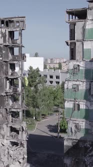 Vertical Video of a Destroyed House During the War in Ukraine