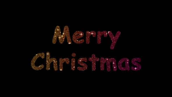 Christmas text animation glitter letters. 4K video Text Gold glitter Glowing lights Shine particles