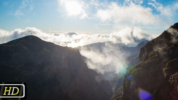 Sunny and Cloudy Evening in Madeira Mountains