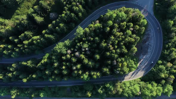 Aerial view of the road in the village of Dedinky in Slovakia