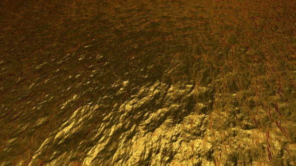 Animation with the top view of rippling golden water ocean. Symbol of richness.