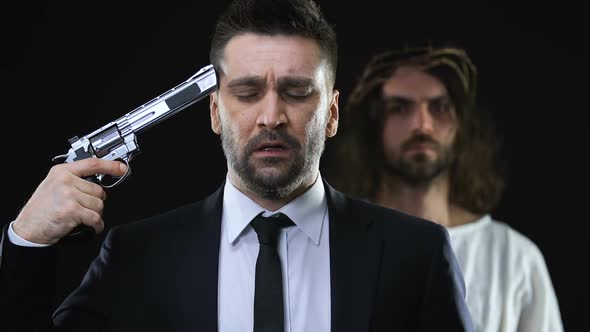 Jesus Taking Gun Away From Business Man Making Suicide Attempt, Depression