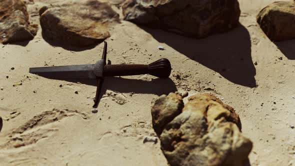 Retro Sword on Sand Beach