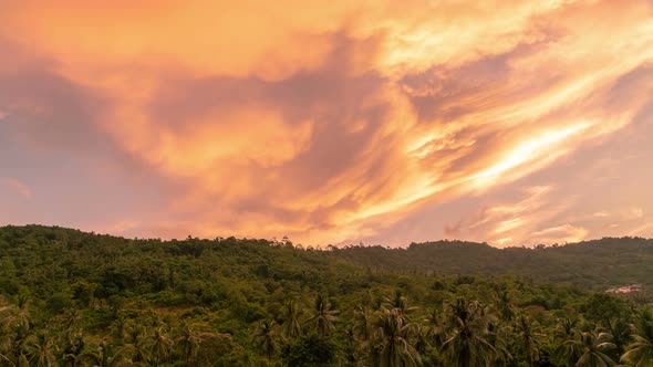 Evening Clouds over Jungle on Sunset on Koh Samui, Thailand. Timelapse 