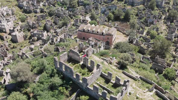 Drone View World Famous Greek Ghost Town Kayakoy Near Olludeniz Fethiye Turkey