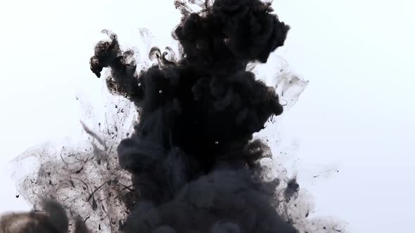 Black paint sprayed into water with orange following