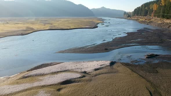 Aerial drone footage towards the end of summer at Alder Lake in Washington State USA.  Here we see a