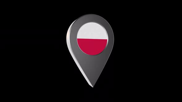 3d Animation Map Pointer With Poland Flag With Alpha Channel - 2K