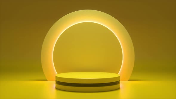 Yellow podium with a bright glowing blinking neon circle