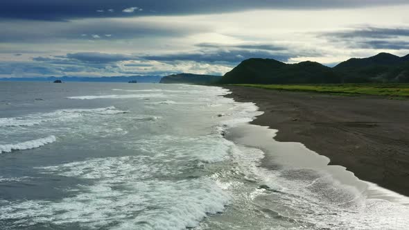 Beach with Black Sand on Kamchatka