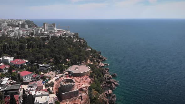 Luxury rich hotels on the edge of rocky coastline of Mediterranean Sea