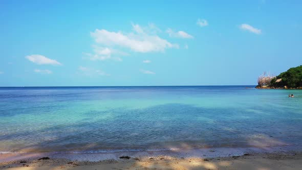 Aerial view sky of exotic resort beach journey by blue ocean and clean sand background of a picnic n