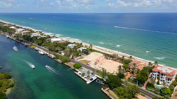 Oceanfront Mansions Under Construction. 4k Aerial Drone Footage