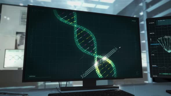 Advanced DNA Structure Researching Process Via Futuristic Scanner System alt