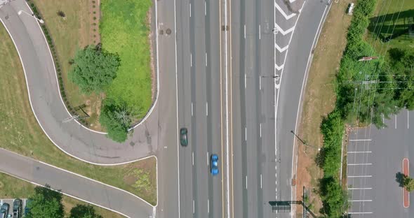 Aerial View Road Junction Highway in the Summer