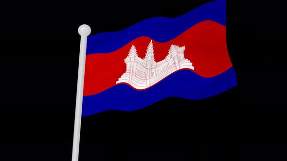 Cambodia Flag Flying Wavy Animated Black Background
