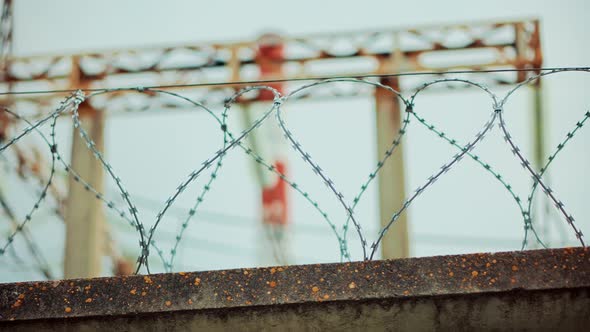 Heavily Guarded Place Prison Barbed Wire Fence. Illegal Immigration Imprisonment Restricted Area.