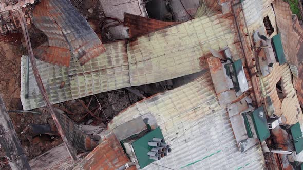 Vertical Video of a Damaged House During the War in Ukraine