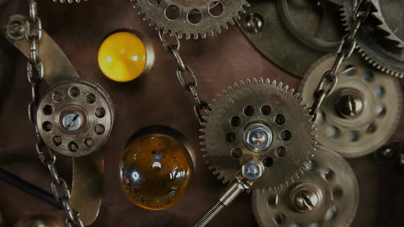 Steampunk, Timed Gear Mechanism with Rotating Gears