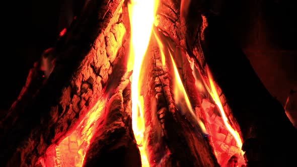 Fire in the Fireplace in the Evening