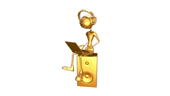 3D Gold Man Musical  Looped on White