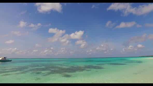 Aerial abstract of idyllic lagoon beach vacation by blue water and white sandy background of a dayou