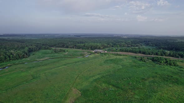 Aerial View of Railway Bridge Across the River in the Early Morning