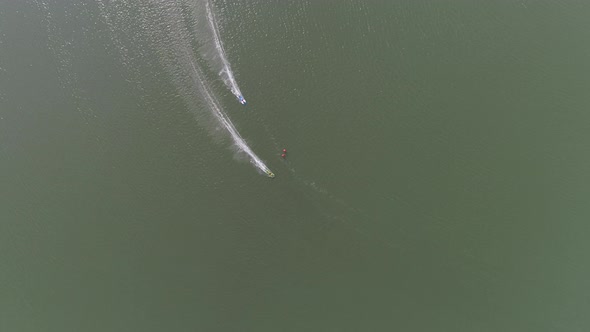 Aerial view of a boat racing