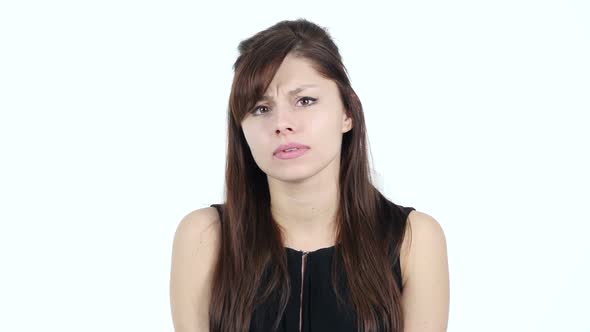 Young Girl Upset by Loss, White Background