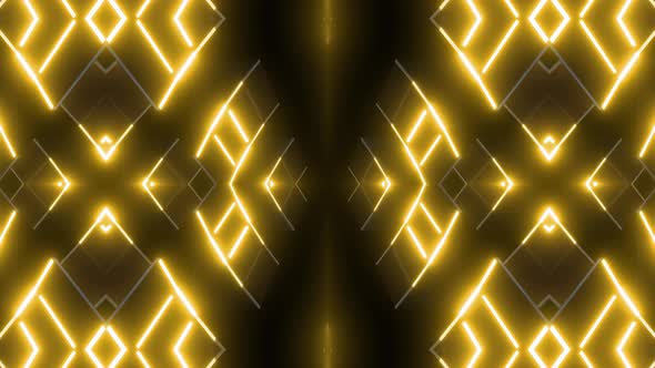 4k Yellow Neon Kaleidoscope Loop Background