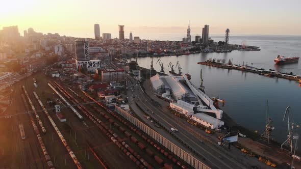 Batumi Coast Panorama With Port And Railway