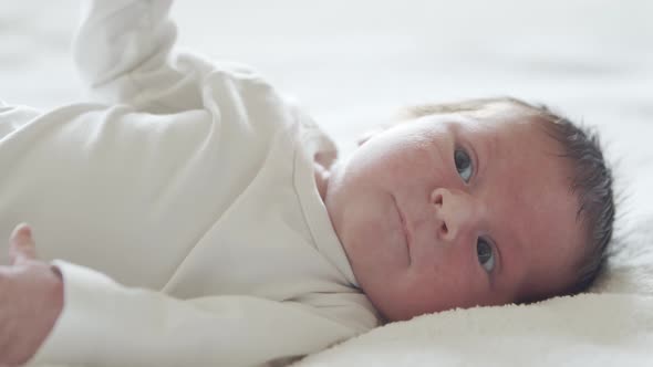 Close-up portrait of a young baby who has recently been born.