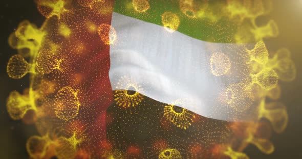 United Arab Emirates Flag With Coronavirus Microbe Centered 4K