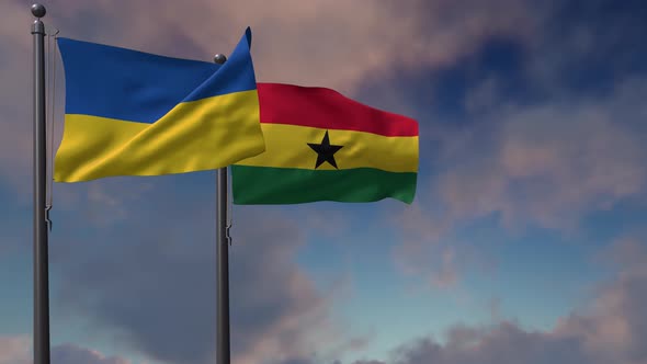 Ghana Flag Waving Along With The National Flag Of The Ukraine - 4K