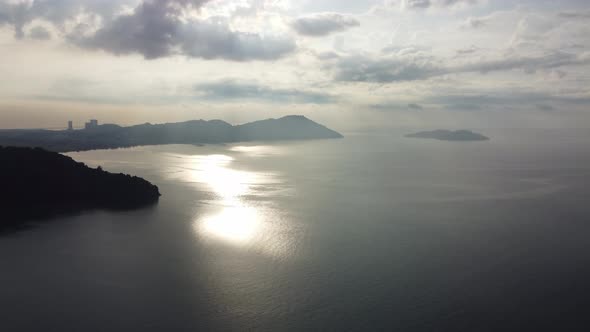 Aerial view sunshine at sea near Penang