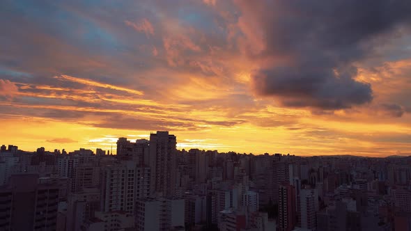 Sunset Sao Paulo Brazil. Panoramic landscape of downtown city building
