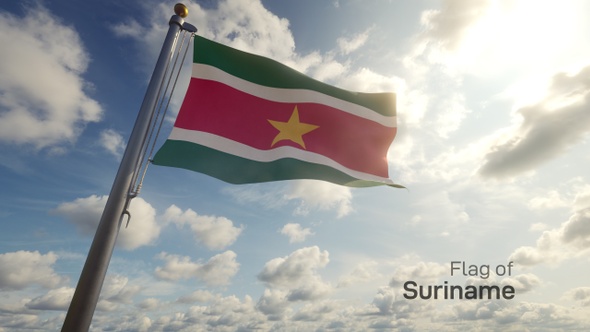 Suriname Flag on a Flagpole