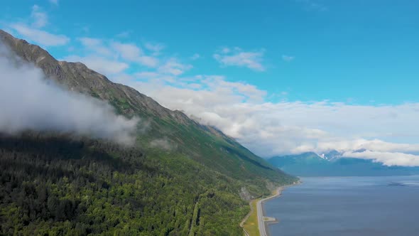 4K Drone Video of Mountains and Shoreline of Chugach State Park in Alaska During Summer