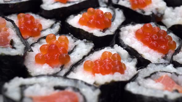 Rotation Japanese Rolls With Red Caviar