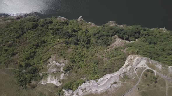 Scenic View Rock Monastery Bakota on Dniester River, Ukraine