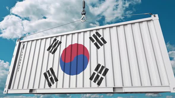 Cargo Container with Flag of South Korea alt